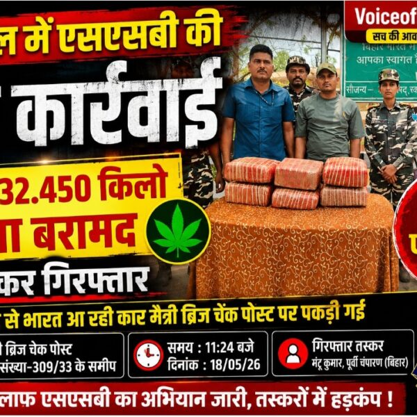 रक्सौल में एसएसबी की बड़ी कार्रवाई, कार से 32 किलो से अधिक गांजा बरामद