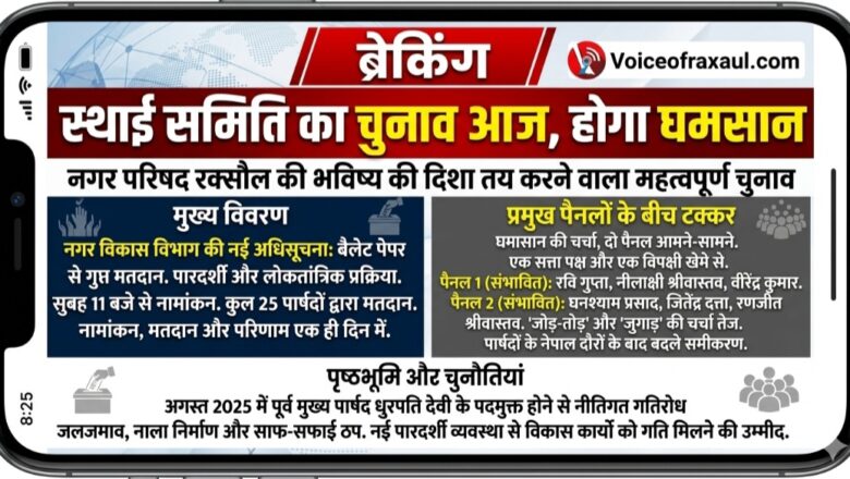 रक्सौल नगर परिषद में आज ‘सशक्त स्थायी समिति’ का चुनाव: दो पैनलों के बीच कड़ा मुकाबला
