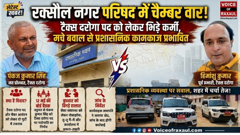 रक्सौल नगर परिषद में ‘चेम्बर वार’: टैक्स दरोगा पद को लेकर भिड़े कर्मी, मचे बवाल से प्रशासनिक कामकाज प्रभावित
